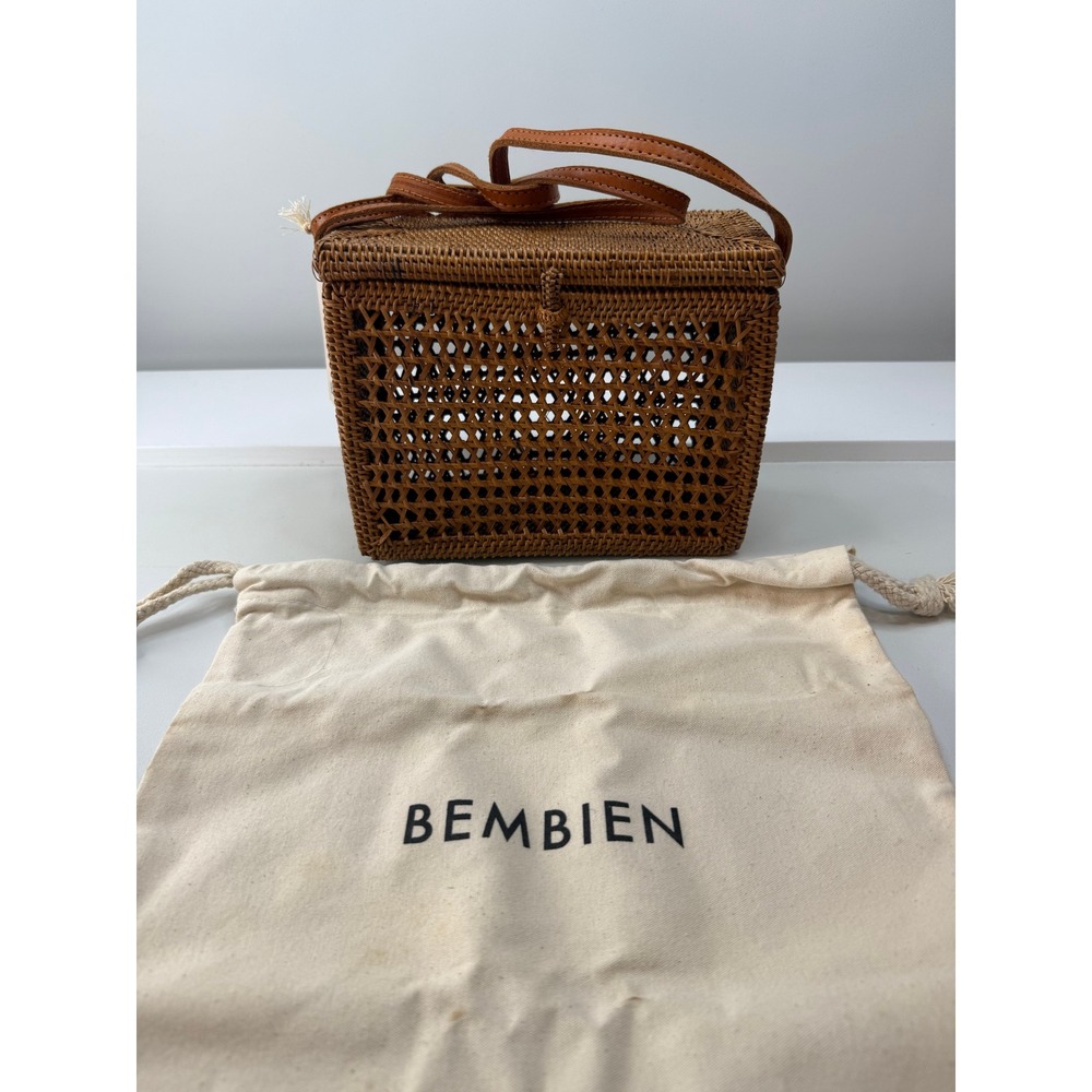 Bembien Rose Handwoven Rattan‎ Crossbody Box Bag  Leather Strap MSRP 210 NEW